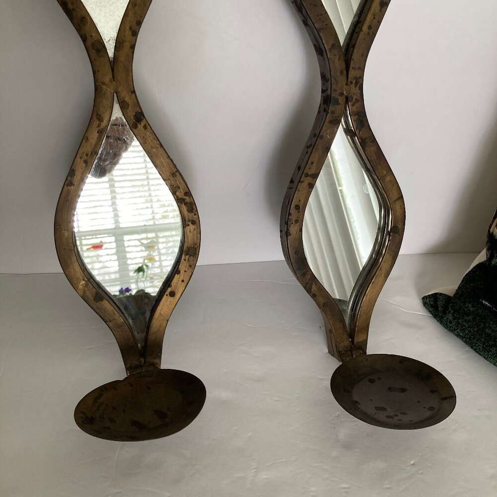 Antique Bronze Candle Holder Sconces with Mirrors - Picture 2 of 5